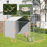 PawHut Galvanized Chain Link Large Outdoor Dog Kennel with Waterproof & UV-Resistant Cover, for M&L Dogs, 13.1' x 7.5' x 7.5'(m-3)