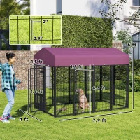 PawHut Welded Wire Outdoor Dog Kennel with 360° Rotating & 4 Levels Adjustable Bowls, Waterproof Cover, 7.9' x 4' x 6'(m-3)