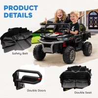 Aosom 12V Ride on Car with Electric Bucket, Two-Seater, Shovel, Remote Control, Spring Suspension, Horn, Music, Black(m-9)