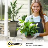 Outsunny Set of 3 Tall Planters, 28" Outdoor Planter w/ Drainage Holes, Faux Wood Plastic Flower Pots, Dark Brown(m-9)