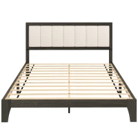 HOMCOM Queen Size Bed Frame with Headboard, Platform Bed Frame with Wooden Slats No Box Spring Needed Charcoal Gray(m-1)