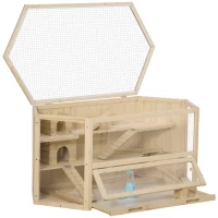 PawHut Wooden Large Hamster Cage Small Animal Exercise Play House 3 Tier with Tray, Seesaws, Water Bottle, Activity Center, Natural(m-12)