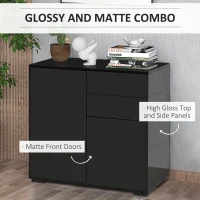 HOMCOM High Gloss Buffet Sideboard with 2 Drawers, 2 Doors and Adjustable Shelf, Kitchen Storage Cabinet with Push Open Design, Black(m-5)