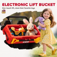 Aosom 12V Ride on Car with Electric Bucket, Two-Seater, Shovel, Remote Control, Spring Suspension, Horn, Music, Red(m-4)