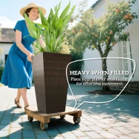 Outsunny Set of 3 Tall Planters, 28" Outdoor Planter w/ Drainage Holes, Faux Wood Plastic Flower Pots, Brown(m-4)