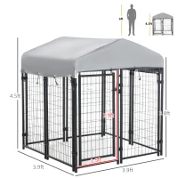 PawHut Outdoor Dog Kennel with Roof, 4' x 4' x 4.5' Heavy Duty Welded Wire Dog Playpen Enclosure with Escape-proof Lock, UV-Resistant & Waterproof Cover, for Medium Dogs, Chickens, Ducks, Silver(m-3)