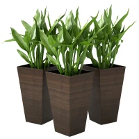 Outsunny Set of 3 Tall Planters, 28" Outdoor Planter w/ Drainage Holes, Faux Wood Plastic Flower Pots, Brown(m-1)