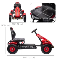 Aosom Pedal Go Kart for Kids, Pedal Car with Adjustable Bucket, Handbrake, 4 Rubber Wheels Powered Ride, Red(m-3)