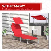 Outsunny Outdoor Lounge Chair, Adjustable Folding Chaise Lounge, Tanning Chair with Sun Shade for Beach, Camping, Hiking, Backyard, Red(m-6)