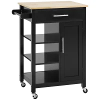 HOMCOM Kitchen Island, Compact Kitchen Cart on Wheels with Open Shelf & Storage Drawer for Dining Room, Kitchen, Black(m-12)
