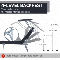 Outsunny Outdoor Lounge Chair, Adjustable Folding Chaise Lounge, Tanning Chair with Sun Shade for Beach, Camping, Hiking, Backyard, Black(m-4)