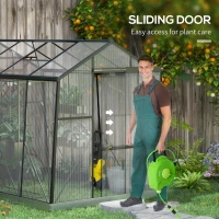 Outsunny 6' x 8' Walk-in Polycarbonate Greenhouse Aluminium Green House with Sliding Door, 5-Level Roof Vent, Rain Gutter(m-7)