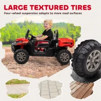 Aosom 12V Ride on Car with Electric Bucket, Two-Seater, Shovel, Remote Control, Spring Suspension, Horn, Music, Red(m-5)