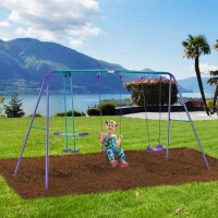 Outsunny Metal Swing Set with Glider, Two S Seats and Adjustable Height, Outdoor Heavy Duty A-Frame Kids Playset Suitable for Playground, Backyard, Purple(m-10)