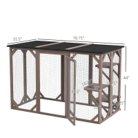 PawHut Outdoor Cat House, Catio Wooden Feral Cat Shelter, Cat Cage with Platforms, Large Enter Door, Weather Protection Asphalt Roof, 71" L, Brown(m-3)
