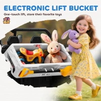 Aosom 12V Ride on Car with Electric Bucket, Two-Seater, Shovel, Remote Control, Spring Suspension, Horn, Music, White(m-7)