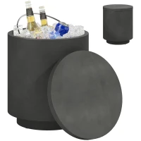HOMCOM 2.6 Gal Outdoor Side Table, 3-In-1 Concrete Cooler Bar Table with Storage, Removable Ice Bucket and Lid, Charcoal Gray(m-11)