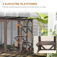 PawHut Outdoor Cat House, Catio Wooden Feral Cat Shelter, Cat Cage with Platforms, Large Enter Door, Weather Protection Asphalt Roof, 71" L, Brown(m-6)