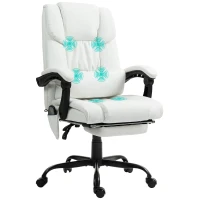 Vinsetto 6-Point Vibration Massage Chair, Height Adjustable Reclining Computer Chair with Retractable Footrest, White(m-11)