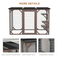 PawHut Outdoor Cat House, Catio Wooden Feral Cat Shelter, Cat Cage with Platforms, Large Enter Door, Weather Protection Asphalt Roof, 71" L, Brown(m-5)