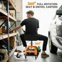 HOMCOM Rolling Creeper Garage Stool, 300 LBS Capacity Mechanic Stool with 360° Wheels, Tool Tray, Adjustable Height, Yellow(m-7)