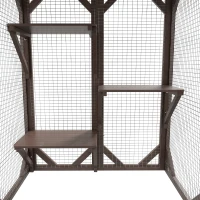 PawHut Outdoor Cat House, Catio Wooden Feral Cat Shelter, Cat Cage with Platforms, Large Enter Door, Weather Protection Asphalt Roof, 71" L, Brown(m-10)