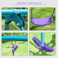 Outsunny Metal Swing Set with Glider, Two S Seats and Adjustable Height, Outdoor Heavy Duty A-Frame Kids Playset Suitable for Playground, Backyard, Purple(m-7)