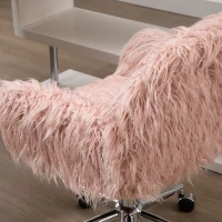Vinsetto Faux Fur Desk Chair, Swivel Vanity Chair with Adjustable Height and Wheels for Office, Bedroom, Pink(m-10)