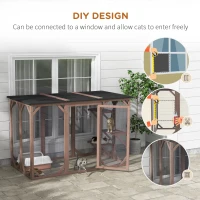 PawHut Outdoor Cat House, Catio Wooden Feral Cat Shelter, Cat Cage with Platforms, Large Enter Door, Weather Protection Asphalt Roof, 71" L, Brown(m-4)