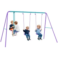 Outsunny 3 in 1 Metal Swing Set with Double Swings, Glider for Backyard, Outdoor, Playground, Purple(m-11)