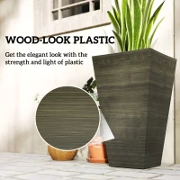 Outsunny Set of 3 Tall Planters, 28" Outdoor Planter w/ Drainage Holes, Faux Wood Plastic Flower Pots, Dark Brown(m-6)