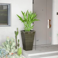 Outsunny Set of 3 Tall Planters, 28" Outdoor Planter w/ Drainage Holes, Faux Wood Plastic Flower Pots, Dark Brown(m-3)