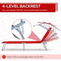 Outsunny Outdoor Lounge Chair, Adjustable Folding Chaise Lounge, Tanning Chair with Sun Shade for Beach, Camping, Hiking, Backyard, Red(m-4)