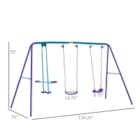 Outsunny Metal Swing Set with Glider, Two S Seats and Adjustable Height, Outdoor Heavy Duty A-Frame Kids Playset Suitable for Playground, Backyard, Purple(m-3)