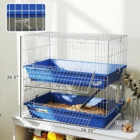 PawHut 2-Tier Guinea Pig Cage, Ferret Cage, Chinchilla Cage, Small Animal Cage Indoor with Dish and Bottle, 2 Doors, Deep Bottoms, Ramp, 28", Blue(m-3)