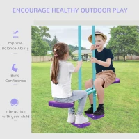 Outsunny Metal Swing Set with Glider, Two S Seats and Adjustable Height, Outdoor Heavy Duty A-Frame Kids Playset Suitable for Playground, Backyard, Purple(m-6)