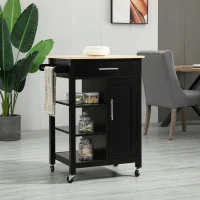 HOMCOM Kitchen Island, Compact Kitchen Cart on Wheels with Open Shelf & Storage Drawer for Dining Room, Kitchen, Black(m-8)