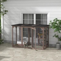 PawHut Outdoor Cat House, Catio Wooden Feral Cat Shelter, Cat Cage with Platforms, Large Enter Door, Weather Protection Asphalt Roof, 71" L, Brown(m-8)