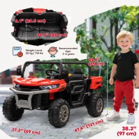 Aosom 12V Ride on Car with Electric Bucket, Two-Seater, Shovel, Remote Control, Spring Suspension, Horn, Music, Red(m-3)