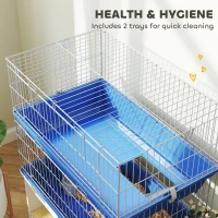 PawHut 2-Tier Guinea Pig Cage, Ferret Cage, Chinchilla Cage, Small Animal Cage Indoor with Dish and Bottle, 2 Doors, Deep Bottoms, Ramp, 28", Blue(m-7)