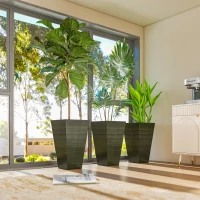 Outsunny Set of 3 Tall Planters, 28" Outdoor Planter w/ Drainage Holes, Faux Wood Plastic Flower Pots, Dark Brown(m-8)