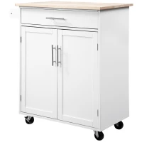 HOMCOM Kitchen Trolley Mobile Kitchen Island on Wheels Serving Cart Wooden Storage w/ Drawer and Towel Bar White(m-13)