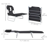 Outsunny Outdoor Lounge Chair, Adjustable Folding Chaise Lounge with Face Cavity, Tanning Chair Sun Lounger Bed Recliner, Black(m-3)