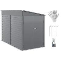 Outsunny 4.6' x 9' Outdoor Storage Shed, Lean to Metal Shed with Foundation Kit, Lockable Doors and Gloves for Patio, Lawn, Gray(m-1)