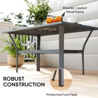 Outsunny Outdoor Side Table with Slatted Tabletop, Metal Patio Coffee Table for Garden, Balcony, Dark Grey(m-5)