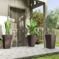 Outsunny Set of 3 Tall Planters with Drainage Hole, 24" Outdoor Flower Plant Pots, Indoor Planters for Porch, Front Door, Entryway, Patio and Deck, Brown(m-10)