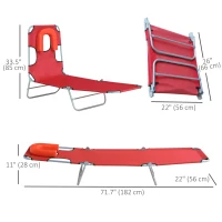 Outsunny Outdoor Lounge Chair, Adjustable Folding Chaise Lounge with Face Cavity, Tanning Chair Sun Lounger Bed Recliner, Red(m-3)