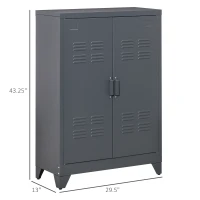 HOMCOM Industrial Storage Cabinet, Steel Garage Cabinet with Double Doors and Adjustable Shelves, Gray(m-3)