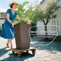 Outsunny Set of 3 Tall Planters with Drainage Hole, 24" Outdoor Flower Plant Pots, Indoor Planters for Porch, Front Door, Entryway, Patio and Deck, Brown(m-4)