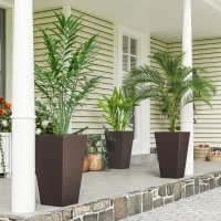 Outsunny Set of 3 Tall Planters with Drainage Hole, 24" Outdoor Flower Plant Pots, Indoor Planters for Porch, Front Door, Entryway, Patio and Deck, Brown(m-2)